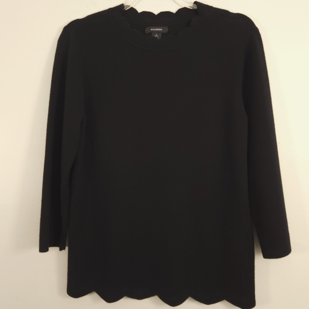 Halogen Black Knit 3/4 Sleeve Small Petite SP Cotton blend